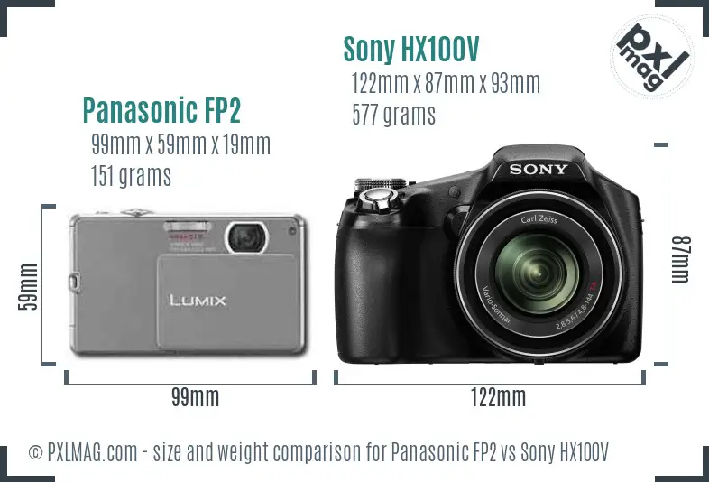 Panasonic FP2 vs Sony HX100V size comparison