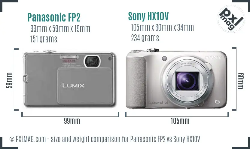 Panasonic FP2 vs Sony HX10V size comparison