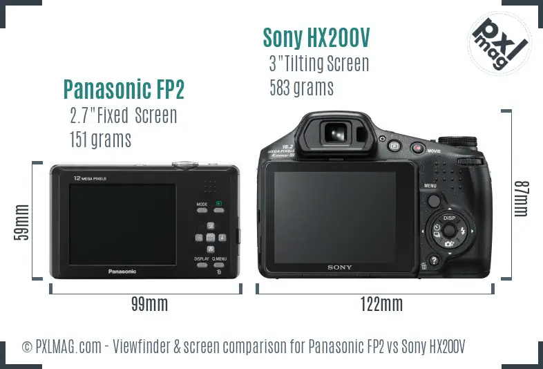 Panasonic FP2 vs Sony HX200V Screen and Viewfinder comparison