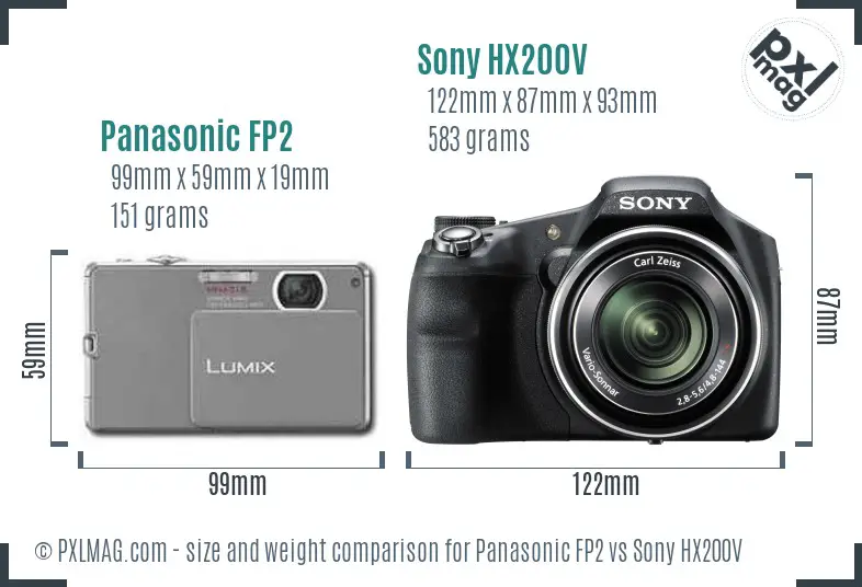 Panasonic FP2 vs Sony HX200V size comparison
