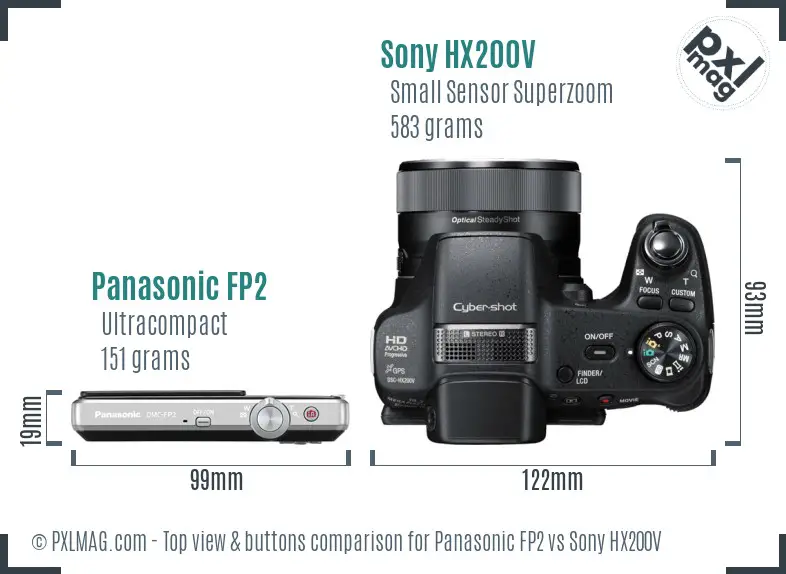 Panasonic FP2 vs Sony HX200V top view buttons comparison