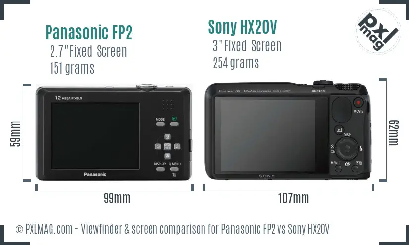 Panasonic FP2 vs Sony HX20V Screen and Viewfinder comparison