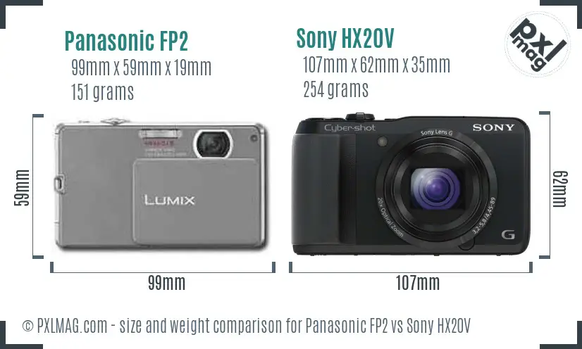 Panasonic FP2 vs Sony HX20V size comparison