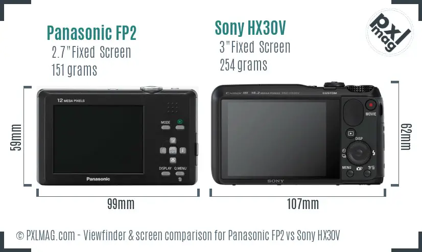 Panasonic FP2 vs Sony HX30V Screen and Viewfinder comparison