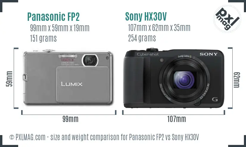 Panasonic FP2 vs Sony HX30V size comparison