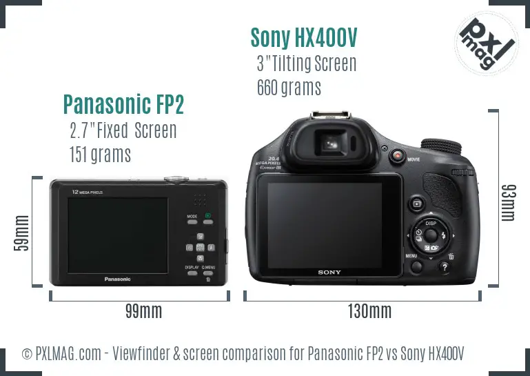 Panasonic FP2 vs Sony HX400V Screen and Viewfinder comparison