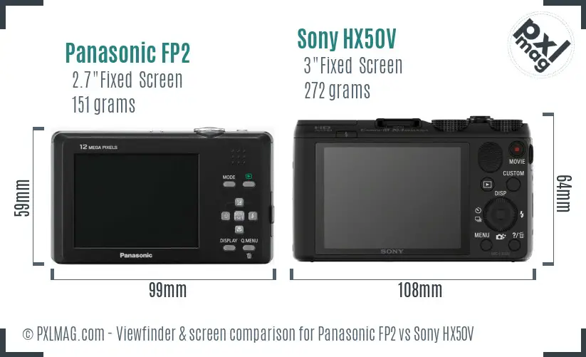 Panasonic FP2 vs Sony HX50V Screen and Viewfinder comparison