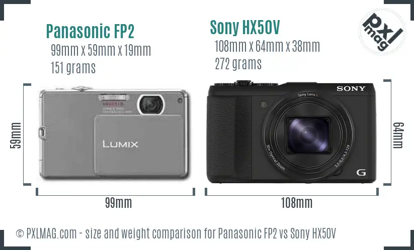 Panasonic FP2 vs Sony HX50V size comparison