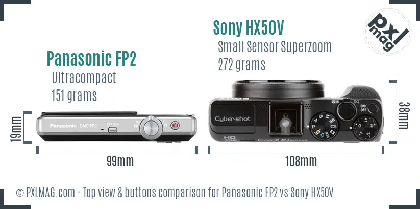 Panasonic FP2 vs Sony HX50V top view buttons comparison