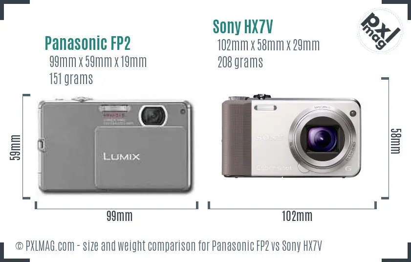 Panasonic FP2 vs Sony HX7V size comparison
