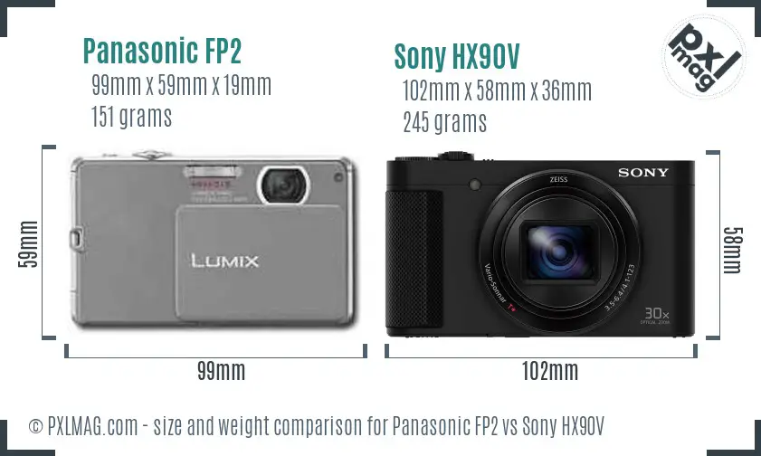 Panasonic FP2 vs Sony HX90V size comparison