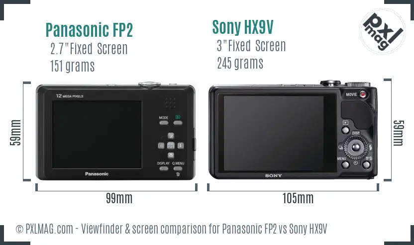 Panasonic FP2 vs Sony HX9V Screen and Viewfinder comparison