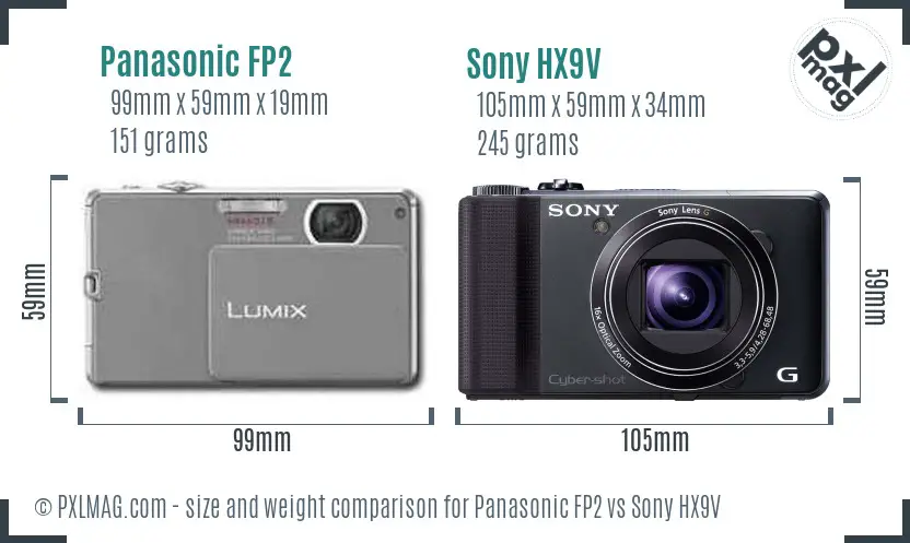 Panasonic FP2 vs Sony HX9V size comparison