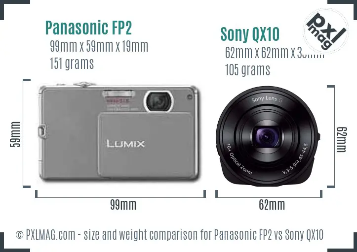 Panasonic FP2 vs Sony QX10 size comparison