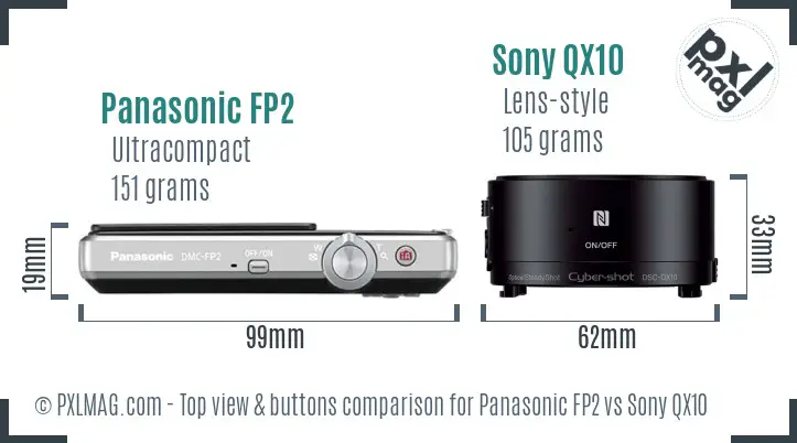 Panasonic FP2 vs Sony QX10 top view buttons comparison