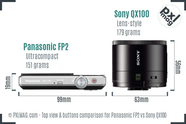 Panasonic FP2 vs Sony QX100 top view buttons comparison