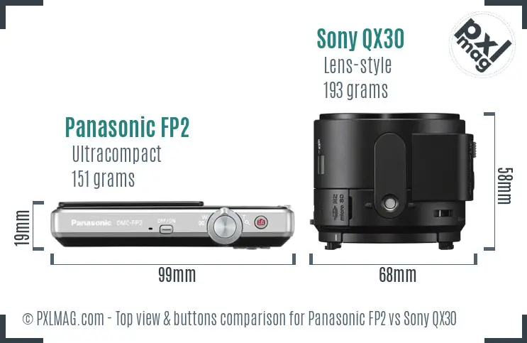 Panasonic FP2 vs Sony QX30 top view buttons comparison