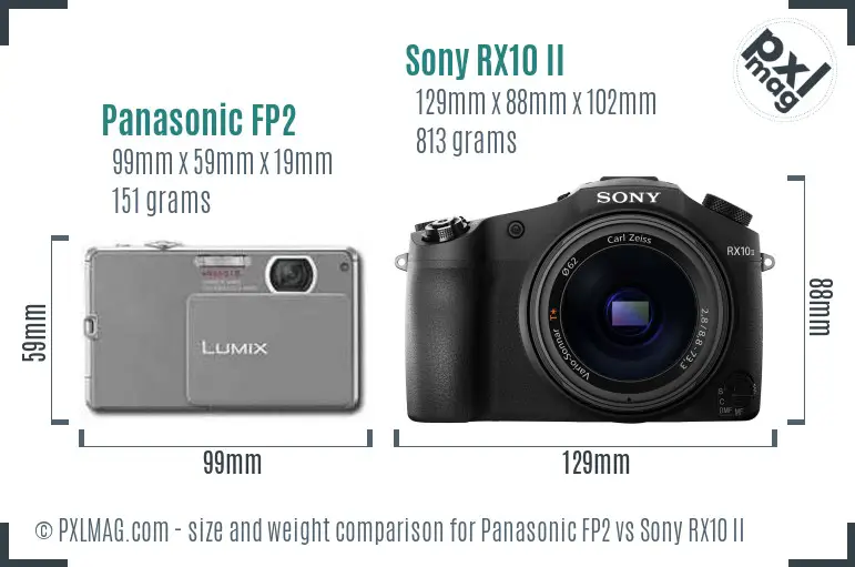 Panasonic FP2 vs Sony RX10 II size comparison