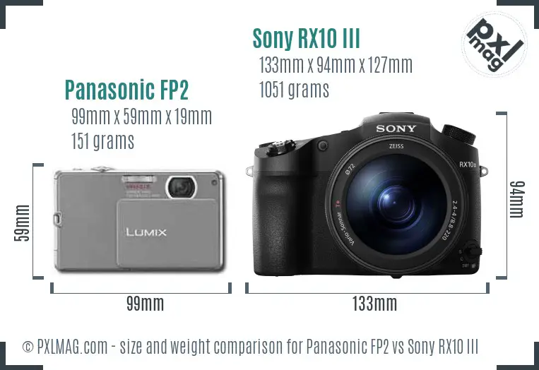 Panasonic FP2 vs Sony RX10 III size comparison