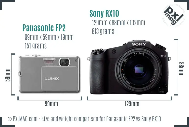 Panasonic FP2 vs Sony RX10 size comparison