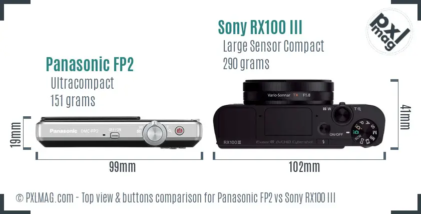 Panasonic FP2 vs Sony RX100 III top view buttons comparison