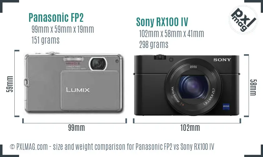 Panasonic FP2 vs Sony RX100 IV size comparison