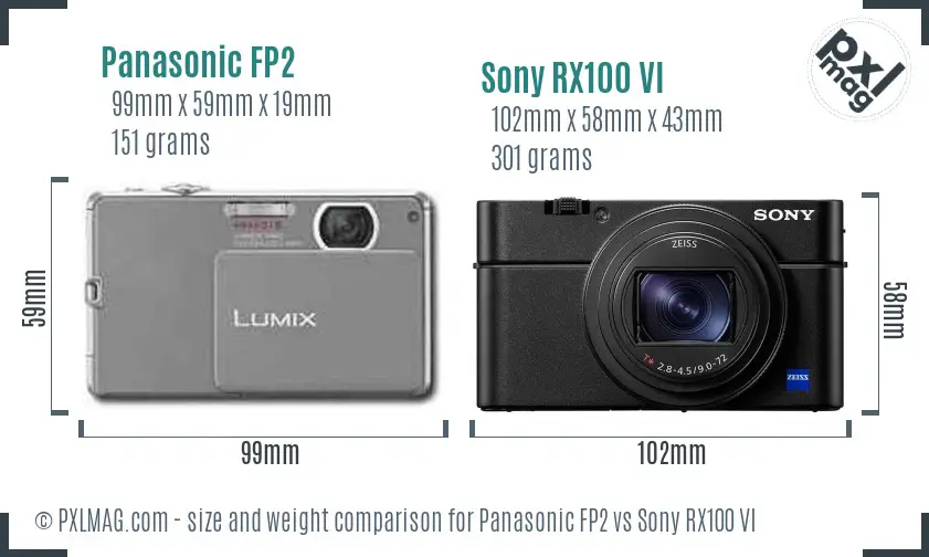 Panasonic FP2 vs Sony RX100 VI size comparison