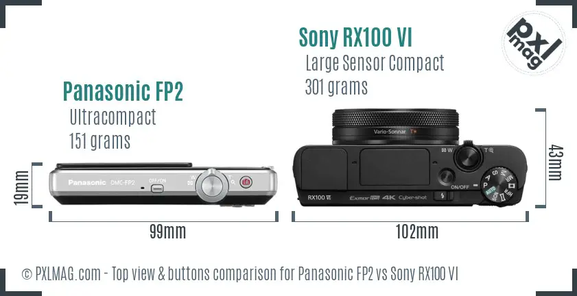 Panasonic FP2 vs Sony RX100 VI top view buttons comparison