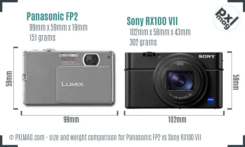 Panasonic FP2 vs Sony RX100 VII size comparison