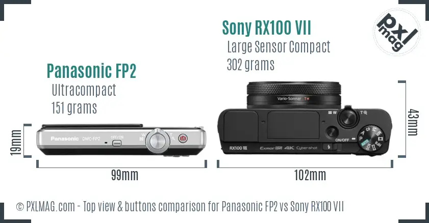 Panasonic FP2 vs Sony RX100 VII top view buttons comparison
