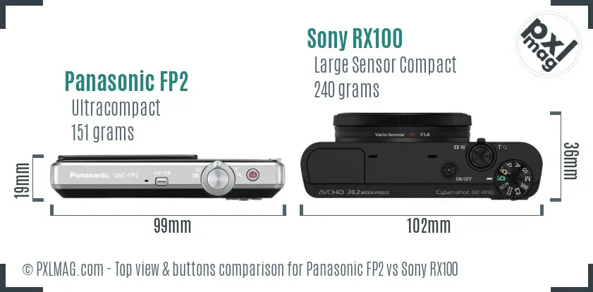 Panasonic FP2 vs Sony RX100 top view buttons comparison
