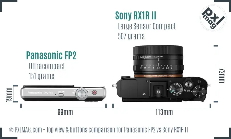 Panasonic FP2 vs Sony RX1R II top view buttons comparison