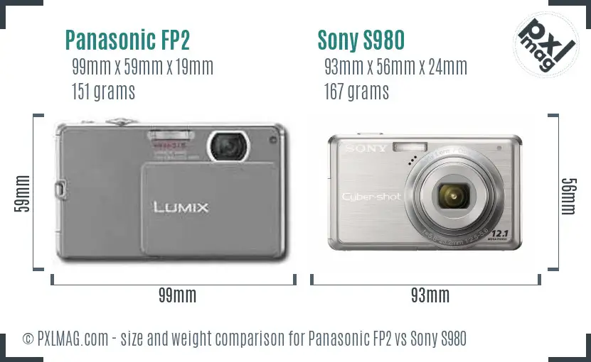 Panasonic FP2 vs Sony S980 size comparison