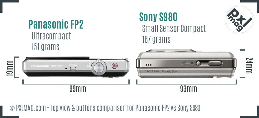 Panasonic FP2 vs Sony S980 top view buttons comparison
