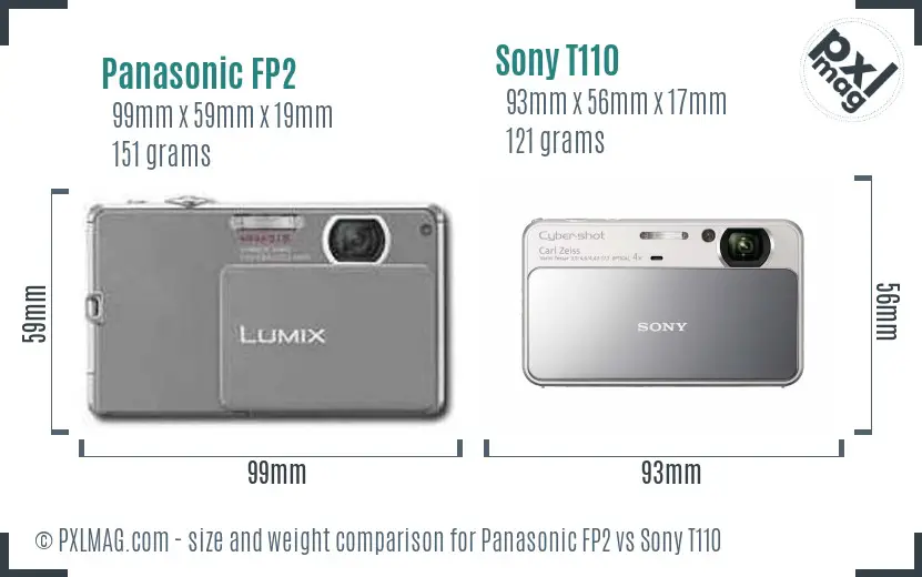 Panasonic FP2 vs Sony T110 size comparison