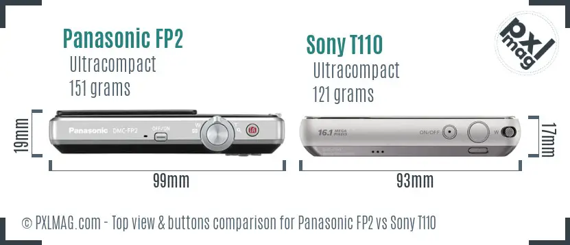 Panasonic FP2 vs Sony T110 top view buttons comparison