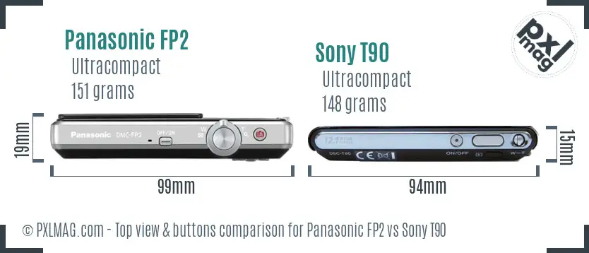 Panasonic FP2 vs Sony T90 top view buttons comparison
