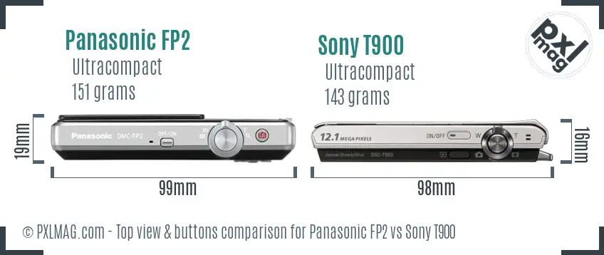 Panasonic FP2 vs Sony T900 top view buttons comparison