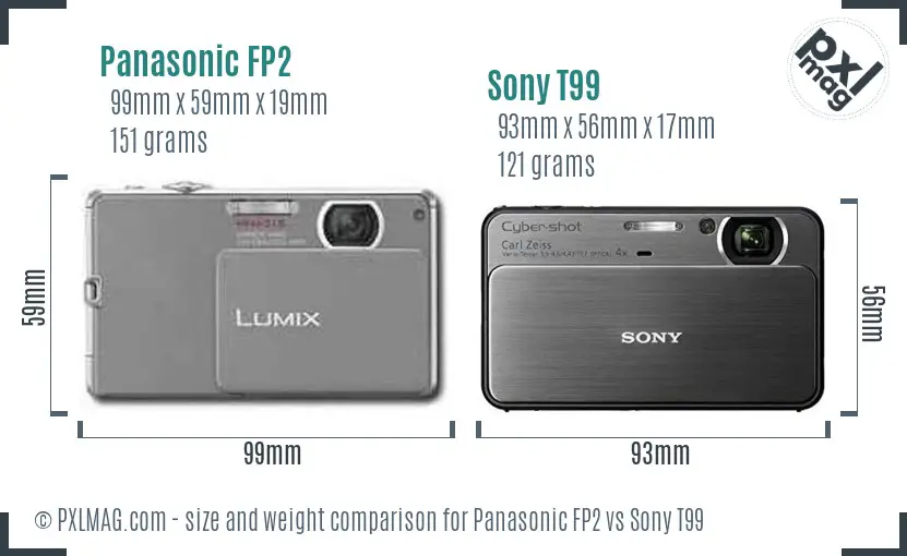 Panasonic FP2 vs Sony T99 size comparison