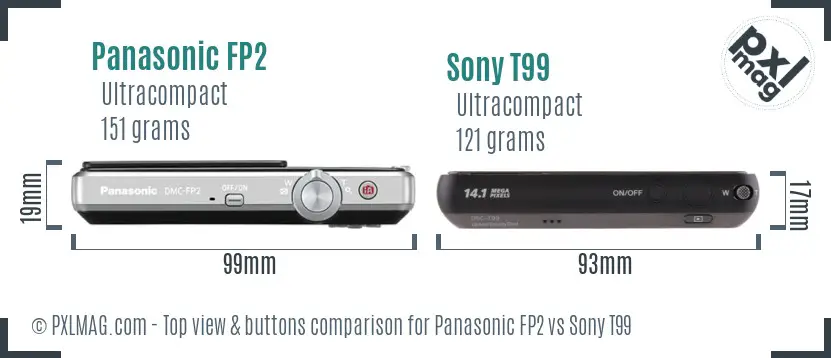 Panasonic FP2 vs Sony T99 top view buttons comparison