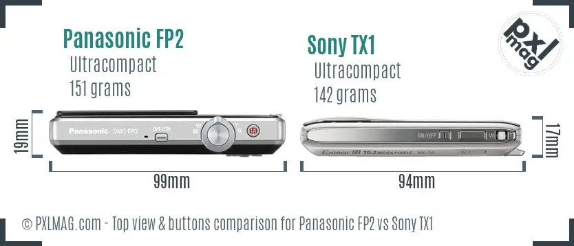 Panasonic FP2 vs Sony TX1 top view buttons comparison