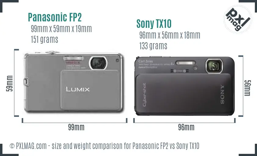 Panasonic FP2 vs Sony TX10 size comparison