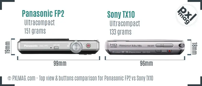 Panasonic FP2 vs Sony TX10 top view buttons comparison