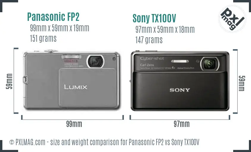 Panasonic FP2 vs Sony TX100V size comparison