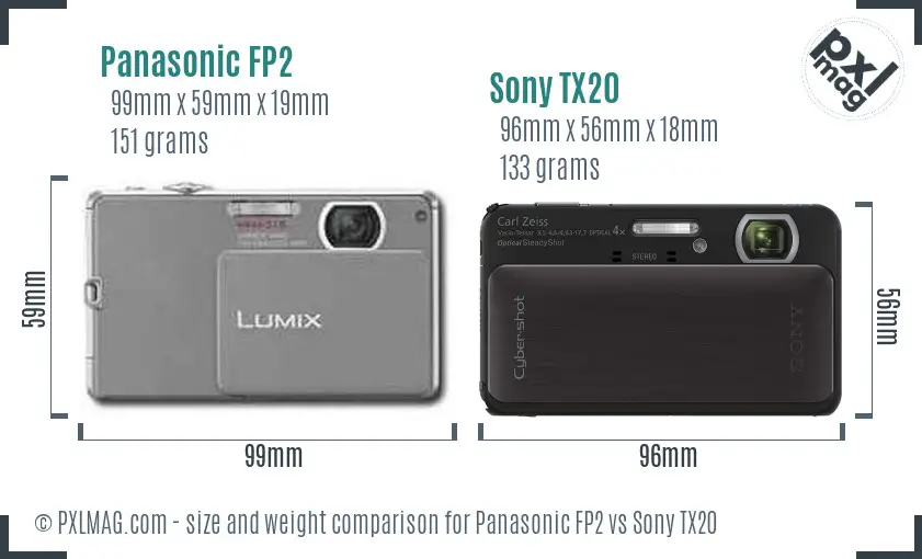 Panasonic FP2 vs Sony TX20 size comparison