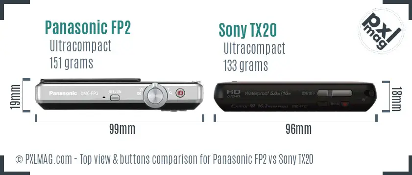 Panasonic FP2 vs Sony TX20 top view buttons comparison