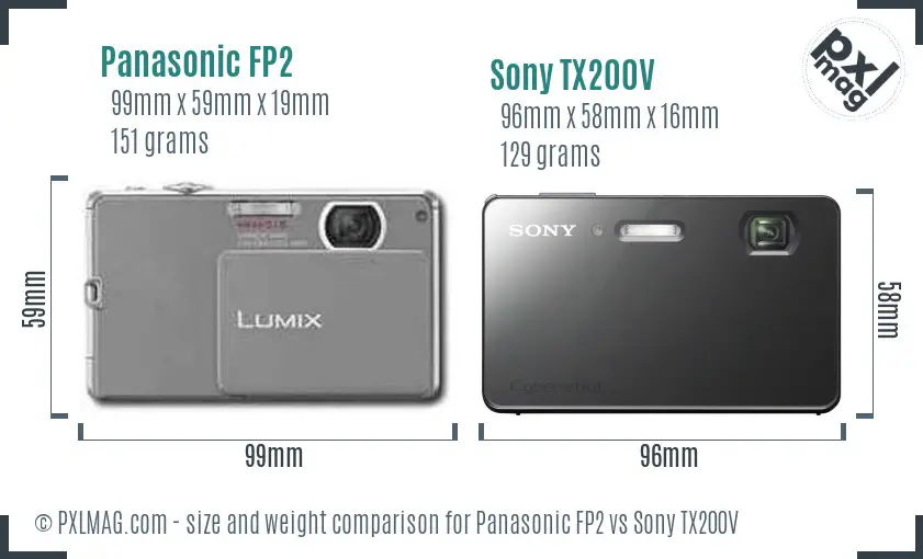 Panasonic FP2 vs Sony TX200V size comparison