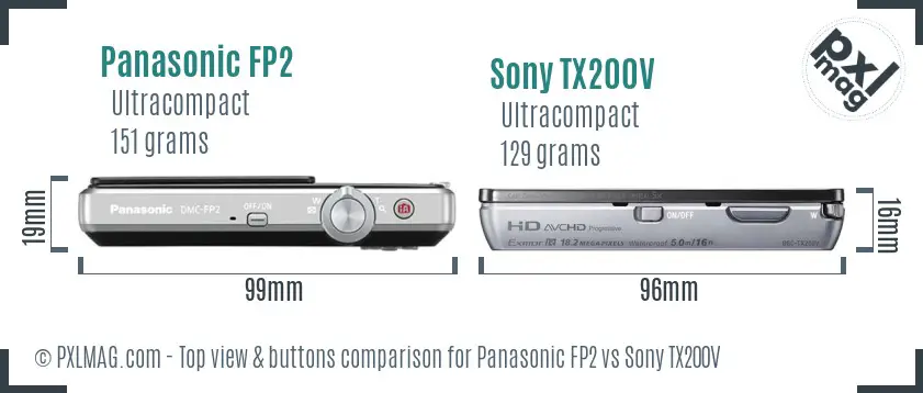 Panasonic FP2 vs Sony TX200V top view buttons comparison