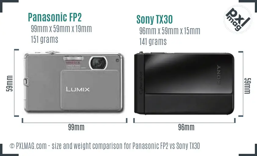 Panasonic FP2 vs Sony TX30 size comparison