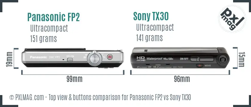 Panasonic FP2 vs Sony TX30 top view buttons comparison